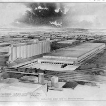 Architects' sketch of California Almond Growers Exchange warehouse