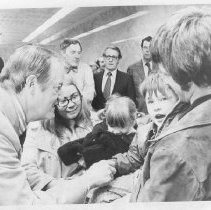 Hubert Humphrey, longtime U.S. Senator from Minnesota, 38th Vice President (under LBJ, 1965-1969), Democratic nominee for President, 1968. Here, he mingles with crowd in the Capitol in Sacramento