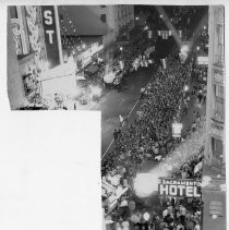 Exterior view, taken at night of the grand opening of the Crest Theatre on K Street