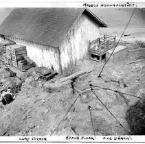 Drake's Bay. "Site of possible Drake's Fort archaeological excavation, Point Reyes, Drake's Bay, Marin County, California, August 18 , 1948. Note stone floor, natural geological formations, rock facing. Boat house constructed in 1870s."