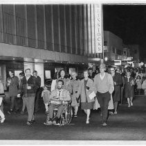 Dr. Martin Luther King, Jr., assassination. March down the street in Sacramento, with Weinstocks Department Store in the background