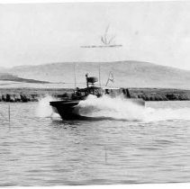 A U.S. Navy river patrol boat trains in Suisun Slough near Fairield