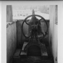 Close-up view of an old bell at Mission Santa Ines, California State Landmark #305 in Santa Barbara County