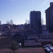 View showing the construction of the Capitol Towers Apartment buildings at 1500 7th Street