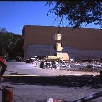 Demolition site at K and L, 12th and 13th Streets for the new Hyatt Hotel in 1984. A State of California building and a public parking lot occupied the site