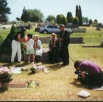 Tule Lake Linkville Cemetery Project 1989: Three Religious Figures and Film Crew