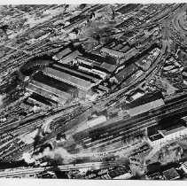 Aerial view of the Southern Pacific Railyards looking northeast