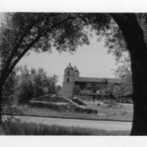 View of the grounds for Mission Historical Park, California State Landmark #309 in Santa Barbara County