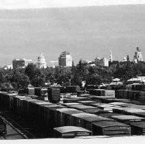 "Sacramento skyline from 12th avenue West Pacific overpass 8/77"