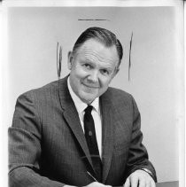 Bernard Hyink, President of Sacramento State University (CSUS) from 1970 to 1972. Caption: "...will be the featured speaker at the Hornet Athletic Round Table's dinner meeting...at Country Club Lanes."