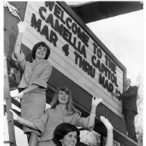 View of three queen candidates vying for the title of the 1966 Camellia Festival Queen