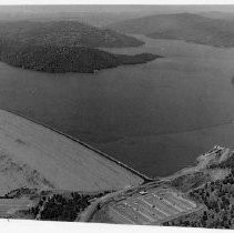 Aerial view of the Oroville Dam and Oroville Lake