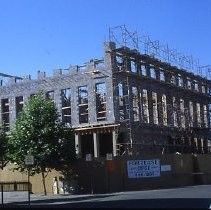 Old Sacramento. View of the Fratt Building under construction at 2nd and K Streets