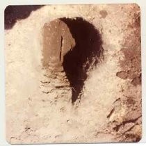 Photographs of landscape of Bolinas Bay. "Handle of wrought iron frying pan, 2' 3" below surface, excavated by Robert Gilbert, Irene S. Neasham, and V. Aubrey Neasham, July 22, 1978, at suggested Drake Fort site. West shore of Bolinas Lagoon, Marin County, Calif."