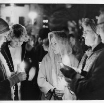 Dr. Martin Luther King, Jr., assassination. Vigil in City Hall Plaza. Mourners with candles