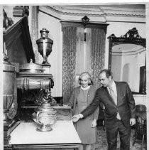 Sister Mary Ann Bonpane and Edwin Z'berg look at some of the furniture inside the Stanford Home