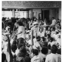 Striking farmworkers picket outside the San Joaquin County Courthouse
