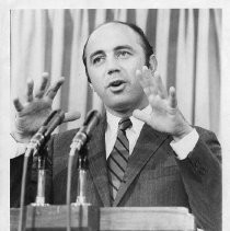 Walter Karabian, Assemblyman, at a press conference. He was later Majority Leader of the Assembly. He was known for fighting for recognition of the Armenian Genocide of 1915-17