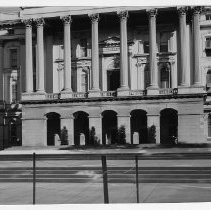 Exterior view of the California State Capitol building taken from the balcony, looking west