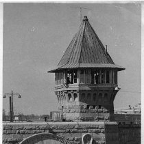 Staff wagon leaves prison. Sept. 16, 1971. Photograph by Harlin Smith. Folsom Prison