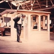 Old Sacramento historic district. View of the Virginia and Truckee #16 Empire railroad engine under construction at the Bethleham Steel Company