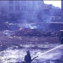 View of the fire on Block 234 in the redevelopment district, 3rh and 4th Streets between J and K Streets