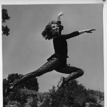 Sheri Kurk (later, Miss Sacramento) doing a jete out of doors, talks about a career in show business