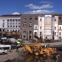 Views of the Sacramento Housing and Redevelopment Agency (SHRA) projects. This view is the demolition site for the new central library at 8th street between I and J Streets