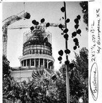 With the California State Capitol building under restoration in the background, The Greenpeace Foundation group released dozens of balloons