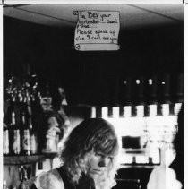 Bev Heninger (who is blind) tends bar at Donner Ski Ranch