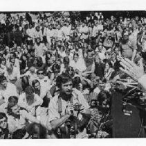 Hubert Humphrey, longtime U.S. Senator from Minnesota, 38th Vice President (under LBJ, 1965-1969), Democratic nominee for President, 1968. Here, he speaks to a huge crowd at Sacramento State College