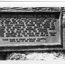 View of the plaque for the Old Bale Grist Mill in Napa, California State Landmark #359, Napa County