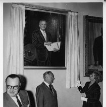 Goodwin Knight, Governor of California from 1953-1959. Here, with his portrait, wife Virginia and Gov. Pat Brown