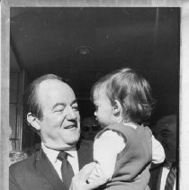 Hubert Humphrey, longtime U.S. Senator from Minnesota, 38th Vice President (under LBJ, 1965-1969), Democratic nominee for President, 1968. He is shown campaigning in Sacramento