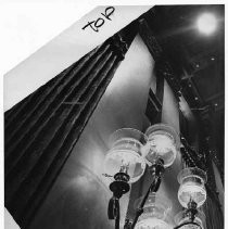 View of a lighting fixture mounted on a wall inside the California State Capitol building. State legislators had to move out of their chambers while the restoration project is underway