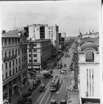 An elevated view of 10th and K Streets showing the Hippodrome Theatre on the right, circa 1926