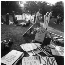 Animal rights supporters prepare for a march at UC Davis