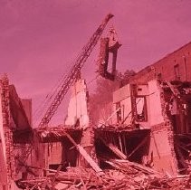 Views of redevelopment sites showing the demolition of blocks # 234, 235 and # 286, 287 which is 3rd and 4th Streets between J and K Streets. This view is of the south half of block #235 showing 403-407 K Street