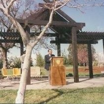 Cherry Blossom Tree Grove Dedication with Toko Fujii Speaking at Podium