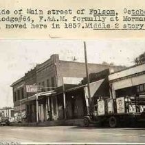 South side of Main [Sutter] Street of Folsom, October 1937. Natoma Lodge #64, F. & A. M