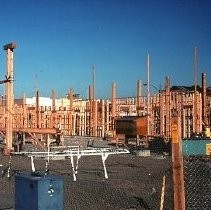 Old Sacramento. View of the Central Pacific Railroad Depot or Passenger Station under reconstruction