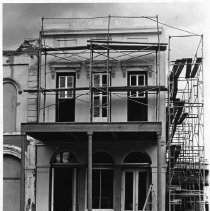 Photograph of Pioneer Telegraph Building in Old Sacramento, during restoration