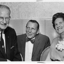 Kenneth R. Hammaker (left) has retired as postmaster of Sacramento. Center, new postmaster Frederick J. Rupp, right, Mrs. Kenneth (Gay) Hammaker