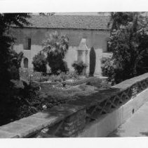 Close-up view of the grounds at Mission Santa Ines, California State Landmark #305 in Santa Barbara County