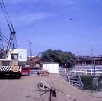 View of the construction site for the Downtown Plaza shopping center near Macy's Department Store