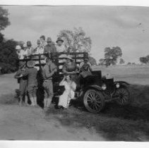 The Acornettes Basketball Girls, Picnics 1916-1917 Putah Creek, Transportation--from the scrapbook "Flora Schmittgen: This Is Your Life - April 7, 1955