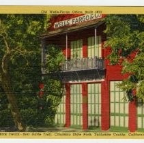 View of the exterior of the Old Wells Fargo Office at Columbia State Park in Tuolumne, County. Landmark #123