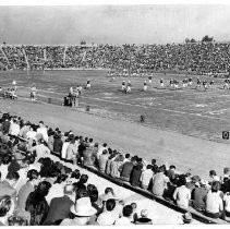 Hughes Stadium field with football game in progress