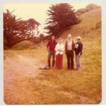 Photographs of landscape of Bolinas Bay. Four unidentified people at dig site