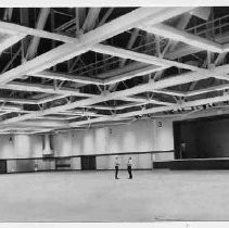 Interior view of exhibit building of Sacramento Community Center under construction